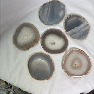 Gray, Tan and White Polished Agate Coasters - Set of 6